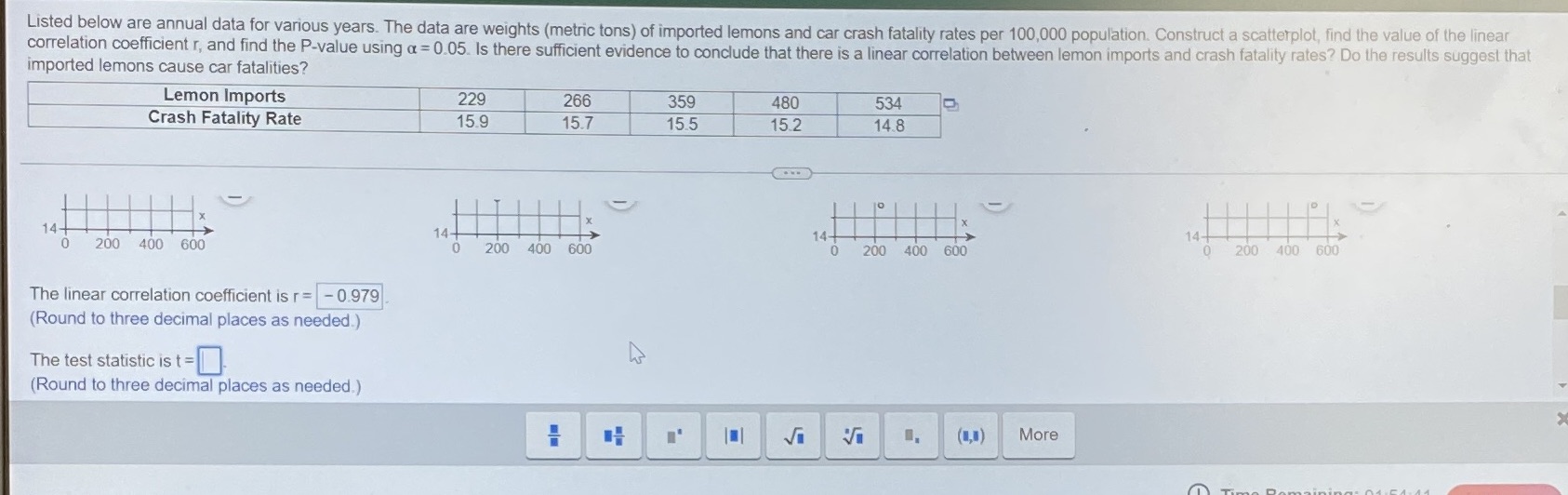 2. What's the test statistic? Listed below are annual data for various