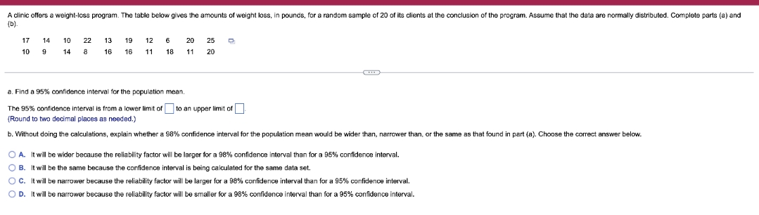 please solve A clinic offers a weight-loss program. The table below gives