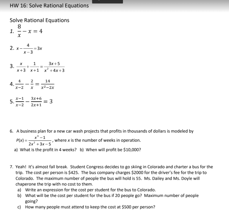 Solve Rational Equations 8 1. x = 4 1' 4 2.