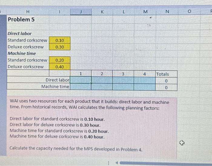  H Problem 5 Direct labor Standard corkscrew 0.10 Deluxe corkscrew 0.30
