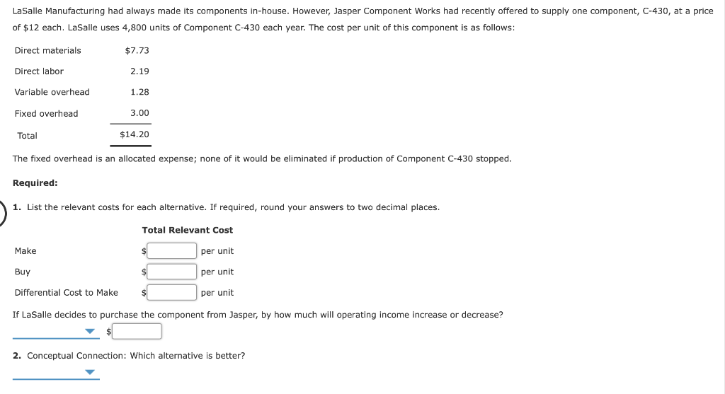 LaSalle Manufacturing had always made its components in-house. However, Jasper Component