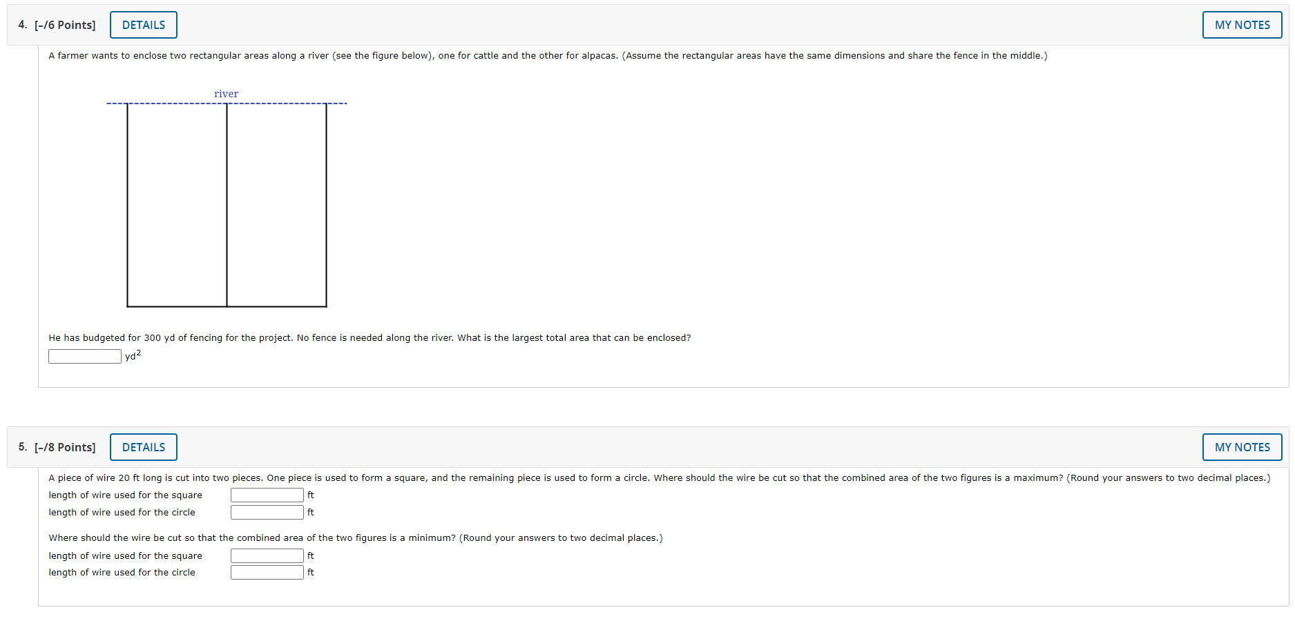  4. [-16 Points] A farmer wants to enclose two rectangular areas
