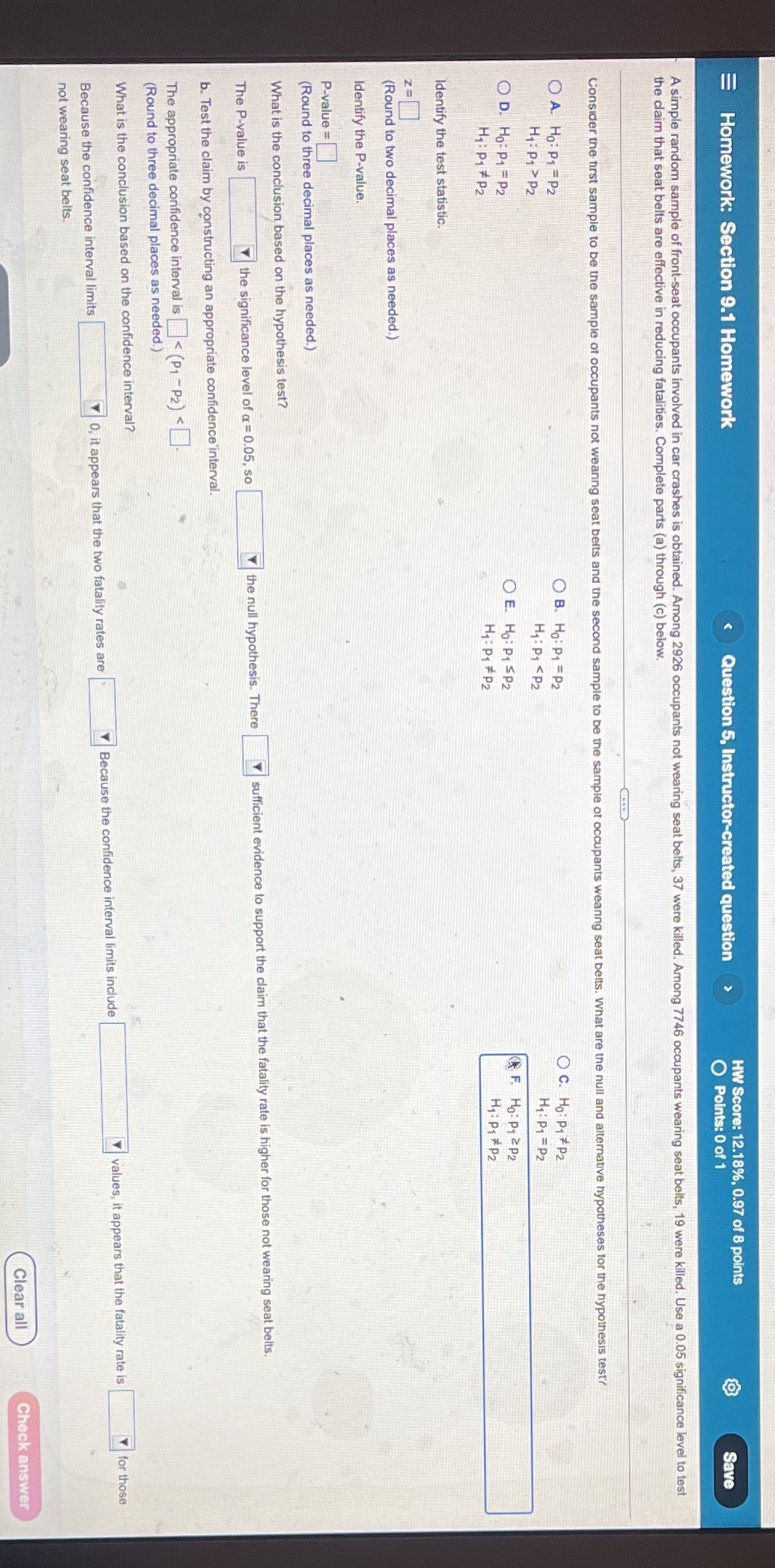  Homework: Section 9.1 Homework Question 5, Instructor-created question HW Score: 12.18%,