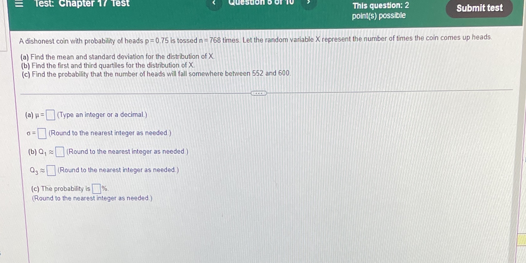 Test: Chapter 17 Test Question . Of 10 This question: 2