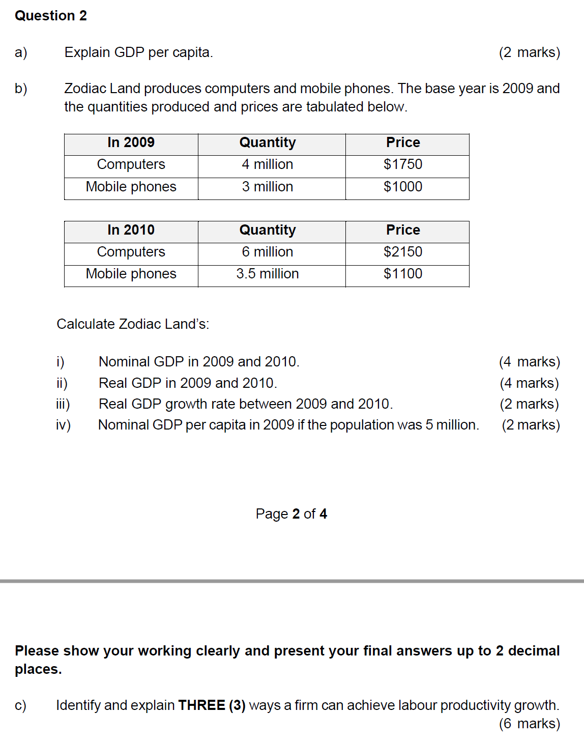  Question 2 a) Explain GDP per capita. (2 marks) b) Zodiac