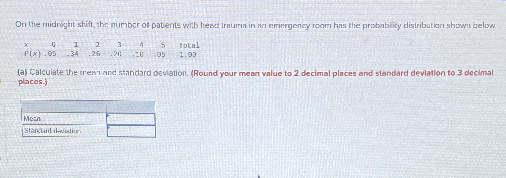 What the answer in the box for Mean And standard deviation On