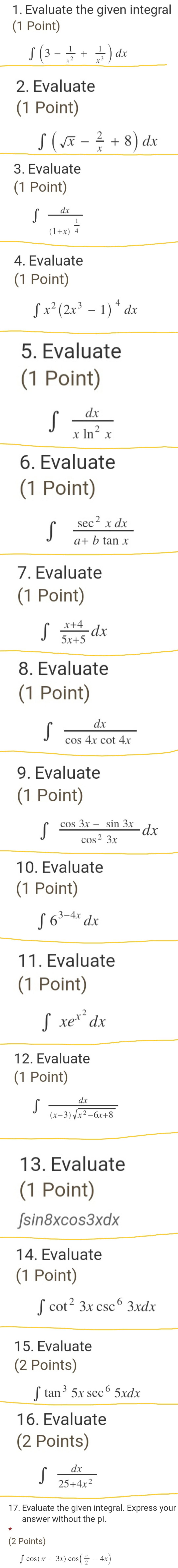 (INTEGRAL CALCULUS) Answer the following. Please just write the answer and be