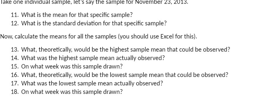 lake one individual sample, let's say the sample for November 23,