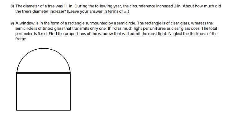 'I1 in. During the following year. the circumference increased 2 in. About