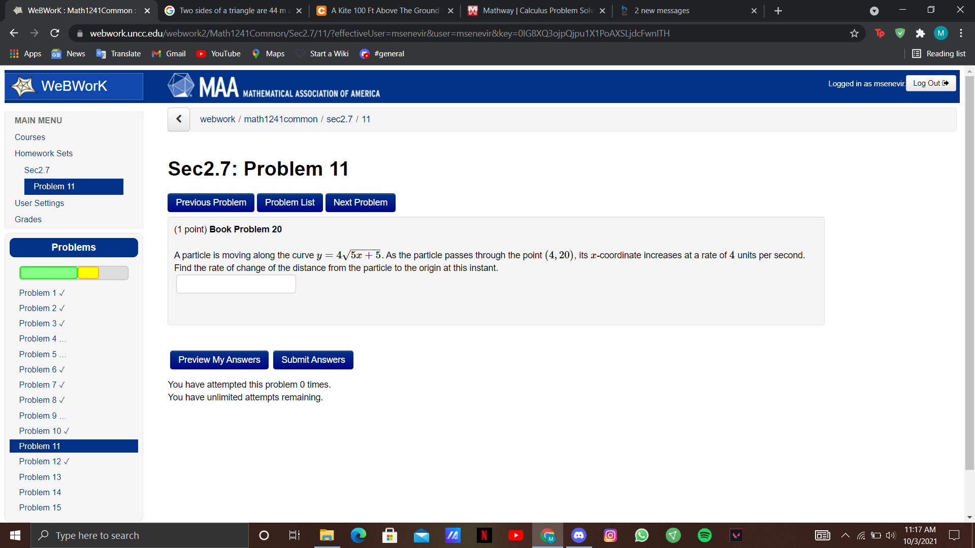 WeBWork : Math 1241Common : x G Two sides of a