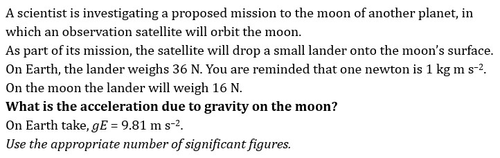 Answer: gm=4.36 m s (in 3 sig-figs). Explanation: Given: Weight of the