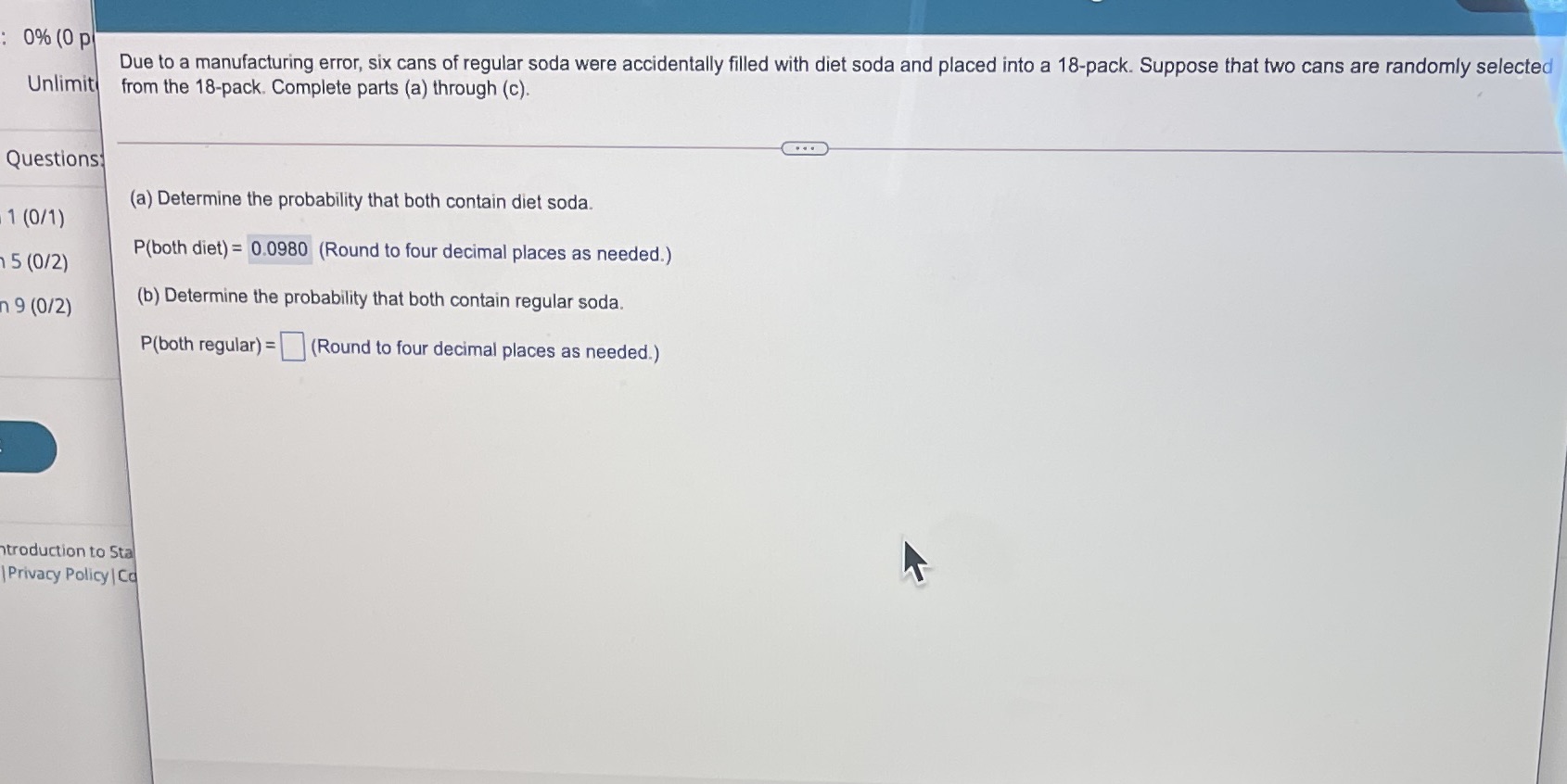  0% (0 p Due to a manufacturing error, six cans of