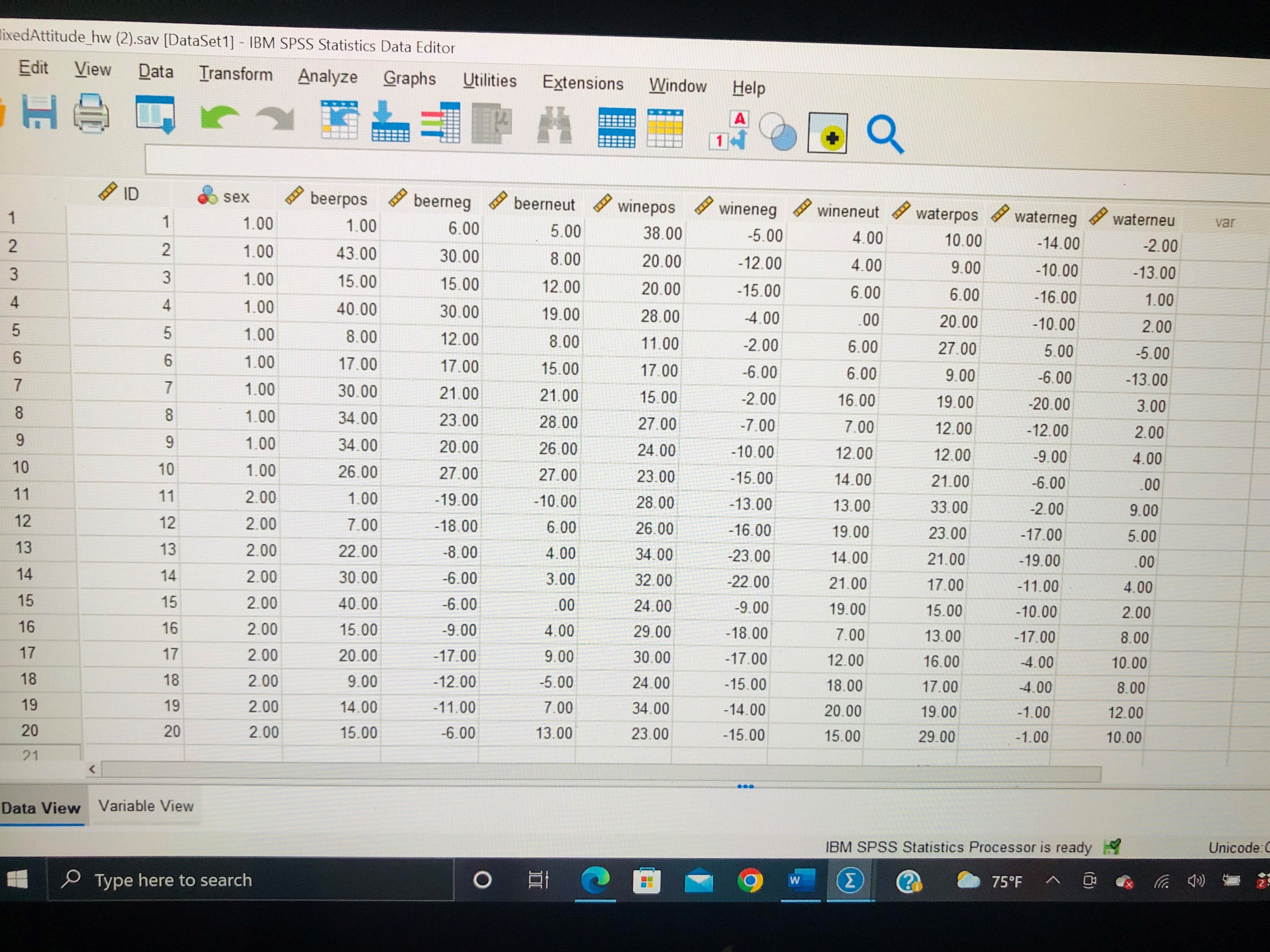 Transform Analyze Graphs Utilities Extensions Window Help Q Name Type Width Decimals