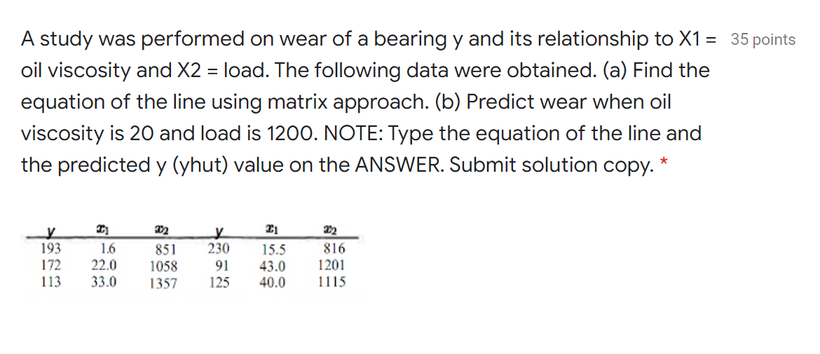 STATISTICAL ANALYSIS 2 (MULTIPLE LINEAR REGRESSION)MANUAL COMPUTATION A study was performed on