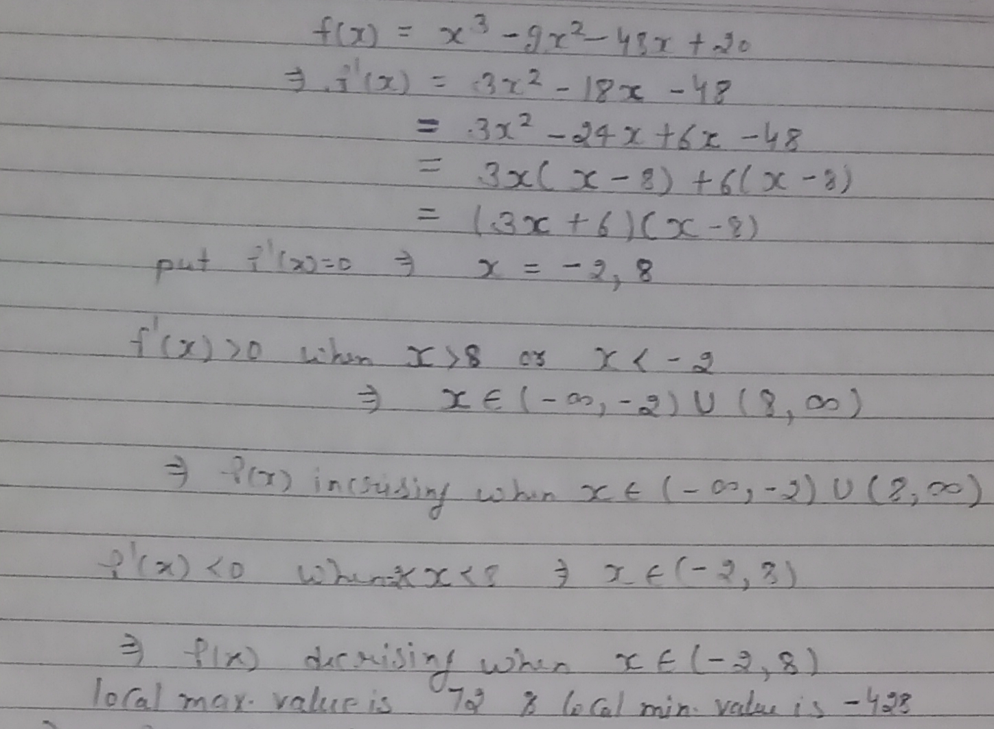 f(x) = x 3 - 9 x2- 48 x + 0
