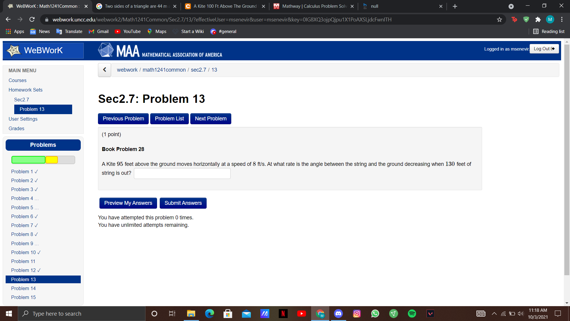 WeBWork : Math 1241Common : x G Two sides of a