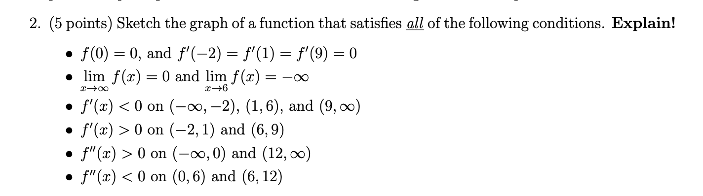  2. (5 points) Sketch the graph of a function that satisfies