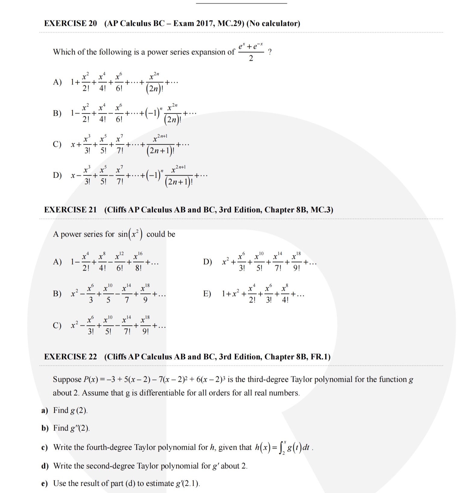  EXERCISE 20 (AP Calculus BC - Exam 2017, MC.29) (No calculator)