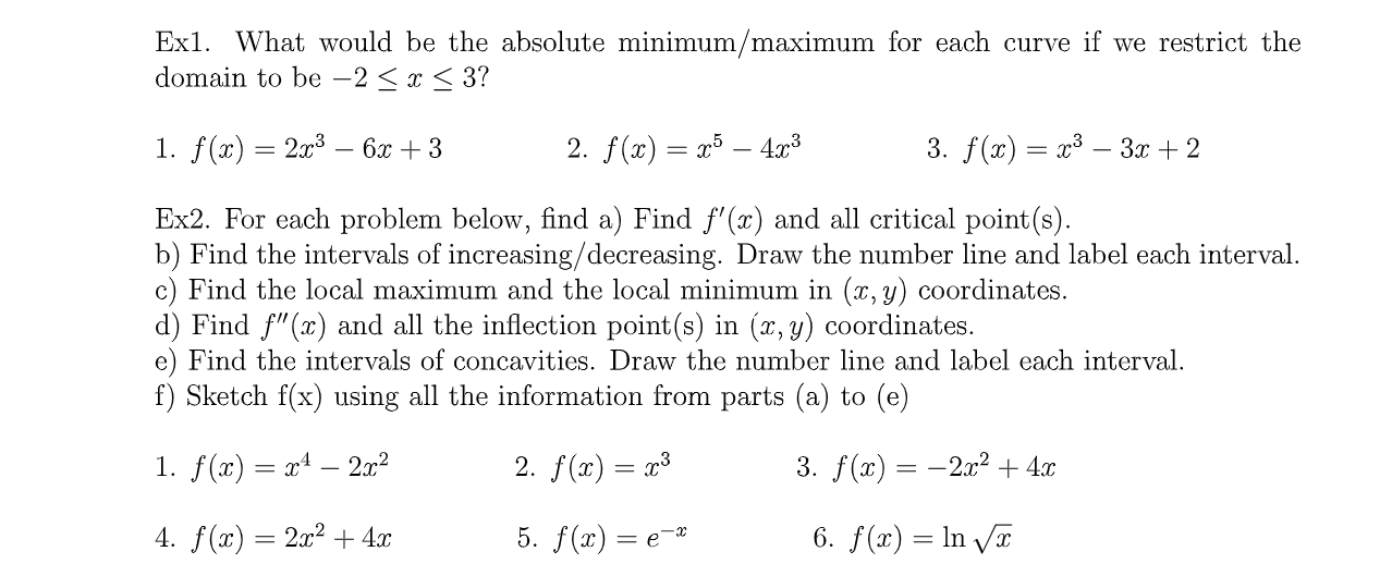  Exl. What would be the absolute minimum/maximum for each curve if