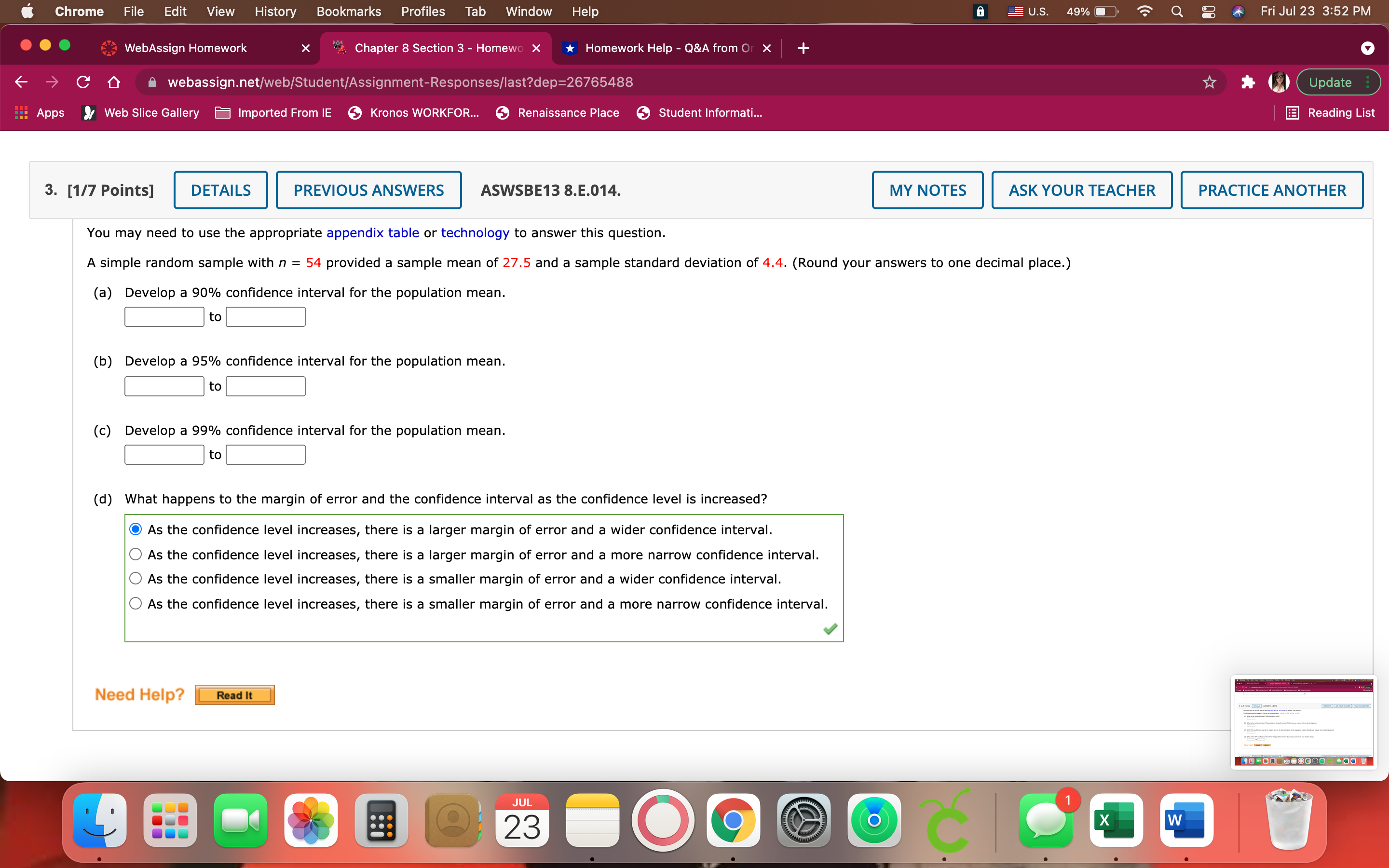 . A l ' /- FriJulZS 3:52PM . WebAssign Homework Chapter 8