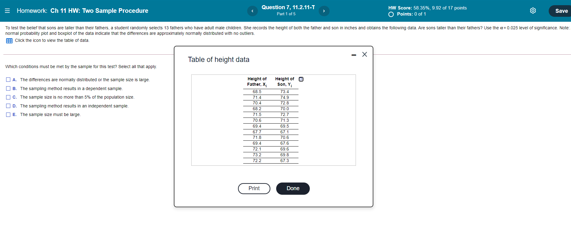  = Homework: Ch 11 HW: Two Sample Procedure Question 7, 11.2.11-T