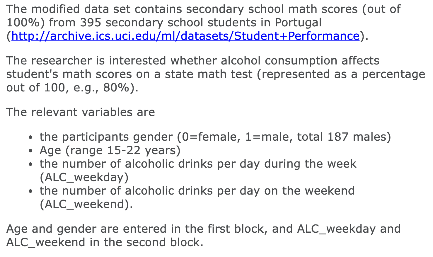 The modified data set contains secondary school math scores (out of