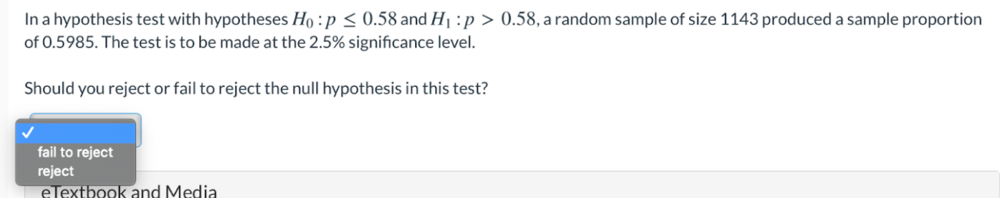 the null hypothesis in this test? J fail to reject reject In