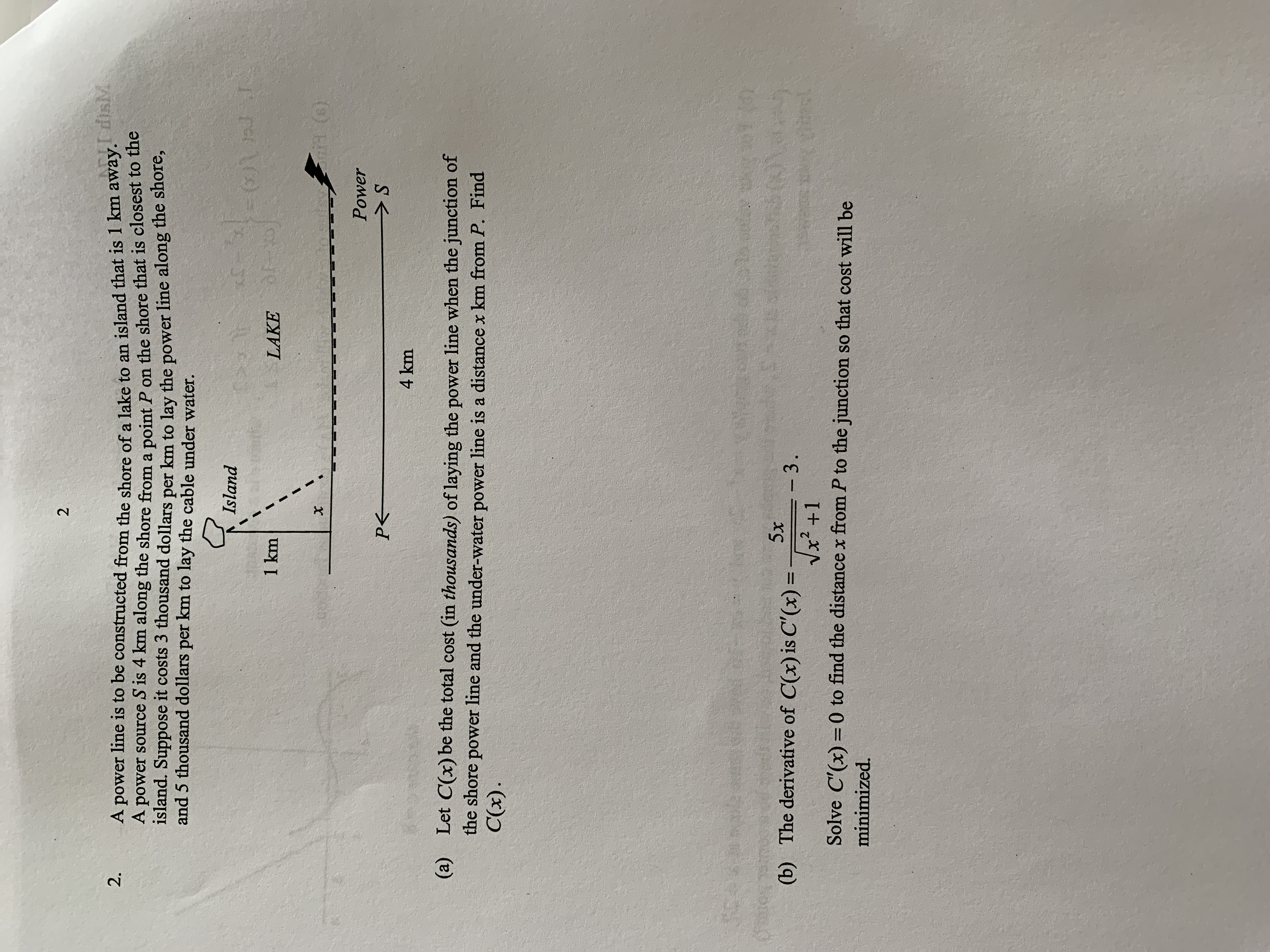 2 2. A power line is to be constructed from the