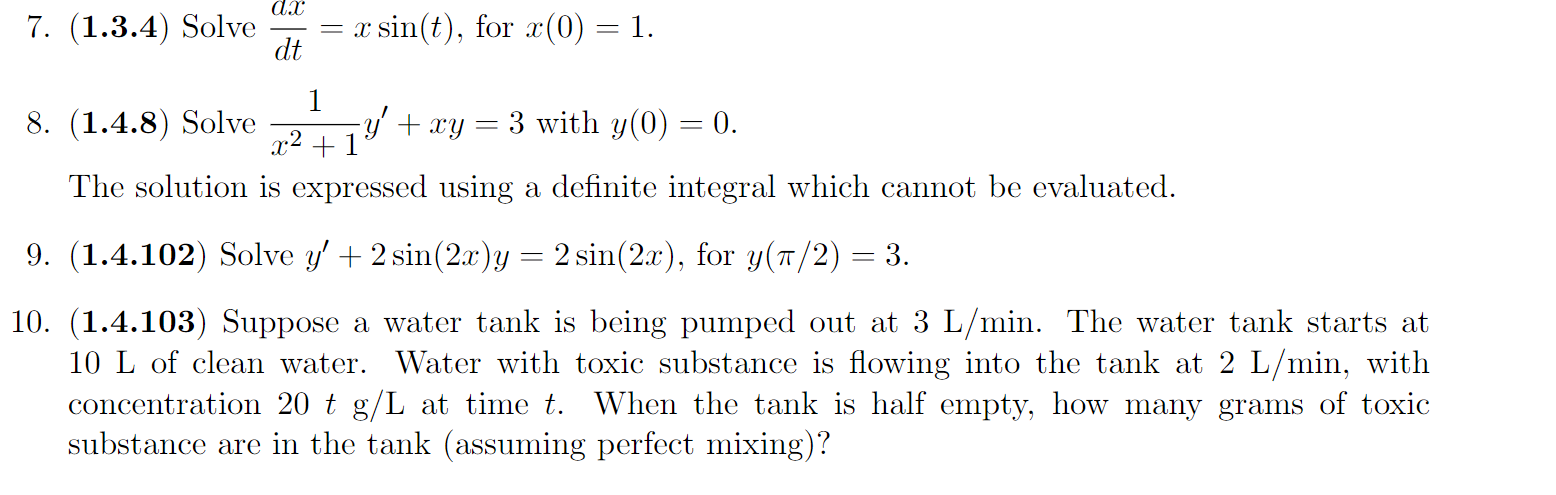 differentiable 10. . (1.4.8) Solve (ICE . (1.3.4) Solve a : :csin(t),