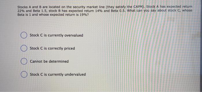  Stocks A and B are located on the security market line