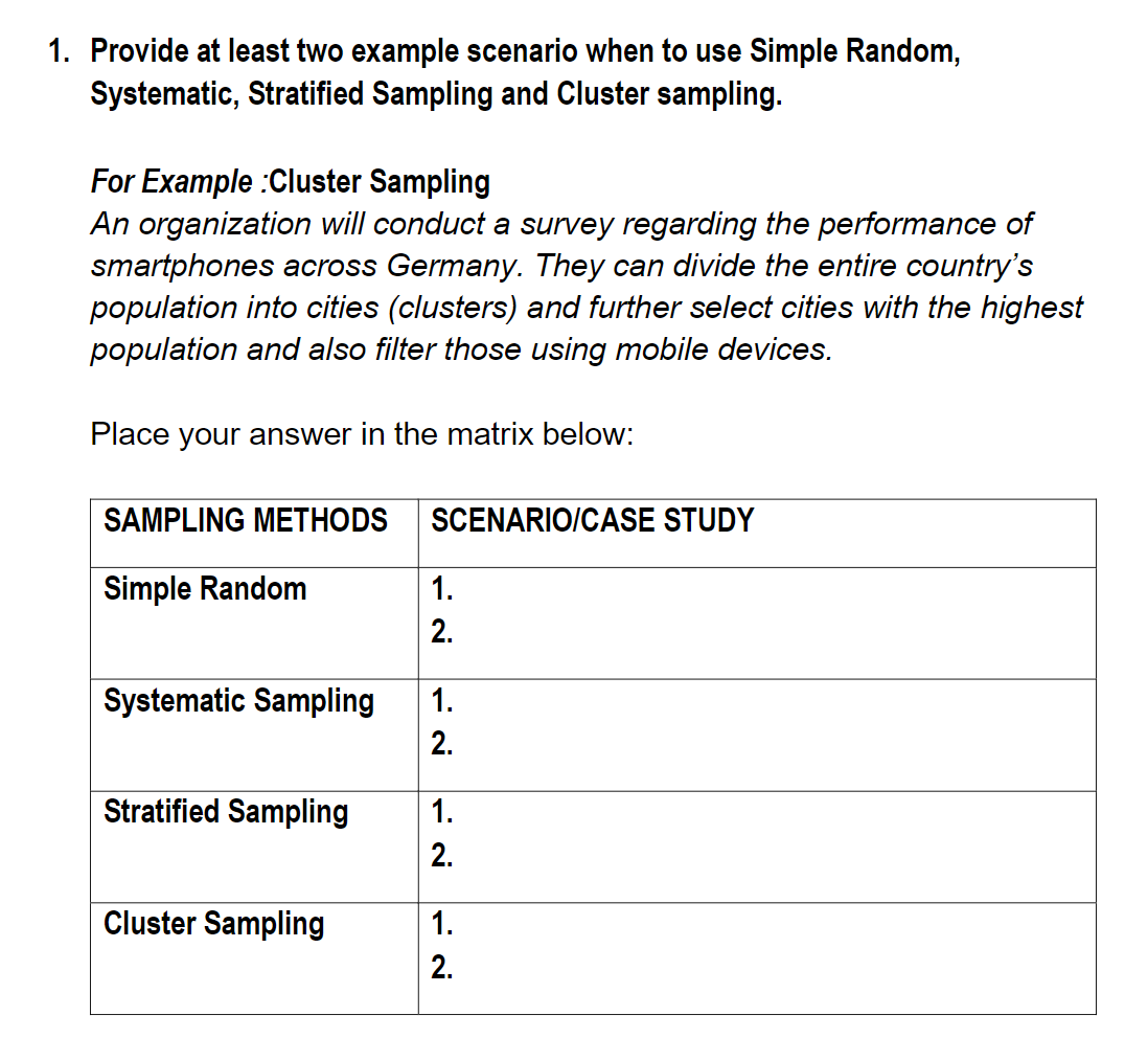  1. Provide at least two example scenario when to use Simple