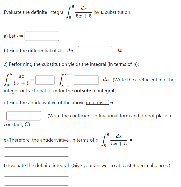  d1: 5$+5 6 Evaluate the definite integral f by a: substitution.