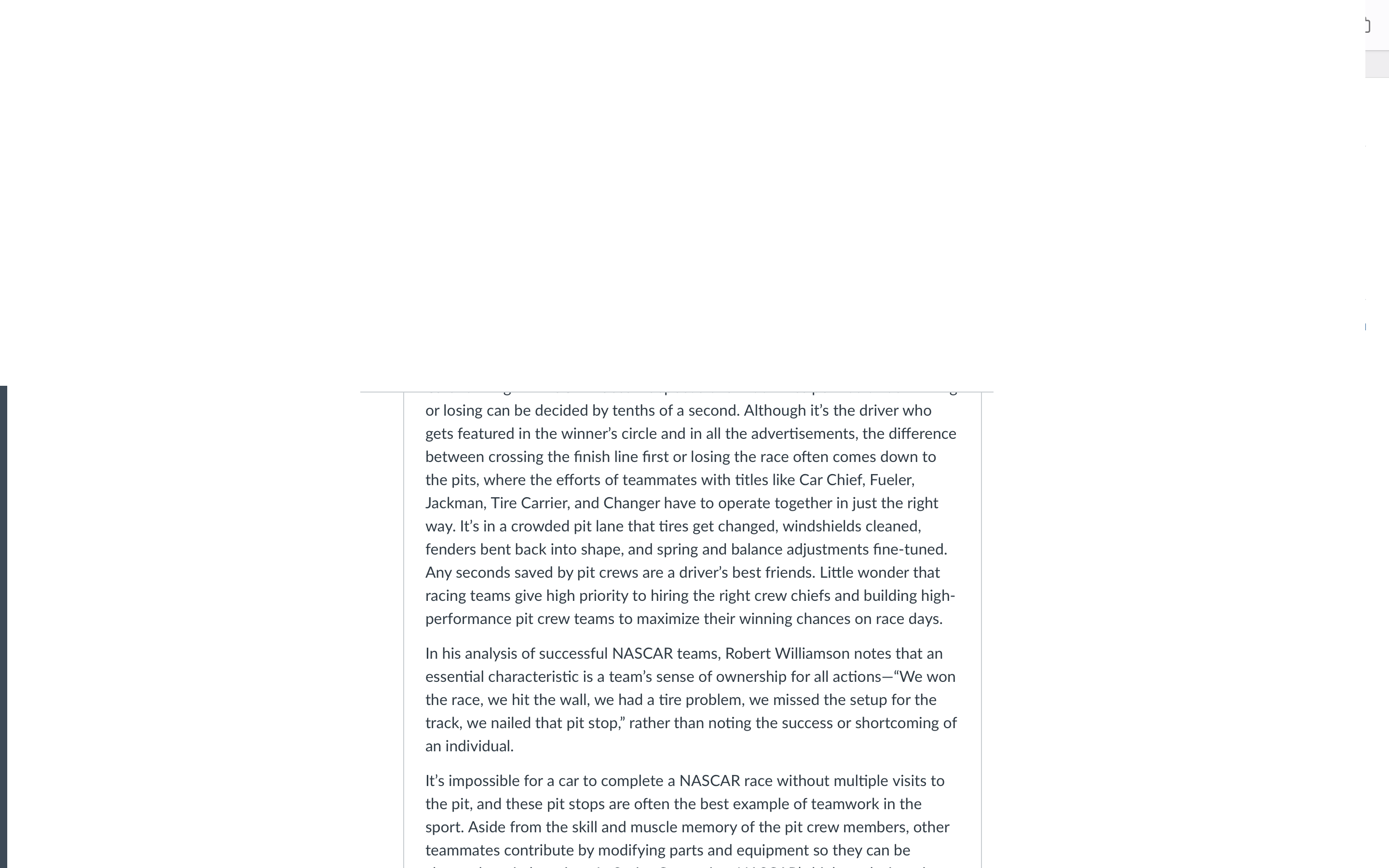 drivers are absolutely essential to earning a trophy, 1. Discussion Is the