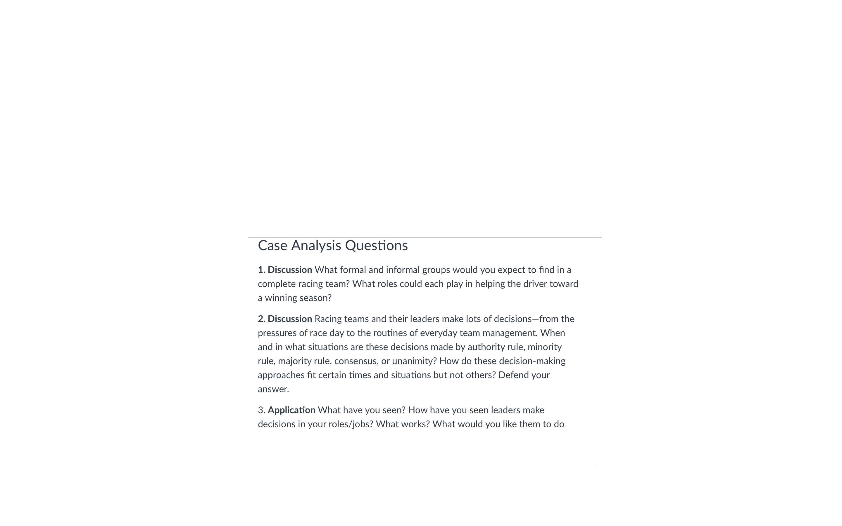 and rally car racing-each use different vehi- 2. Discussion What are some