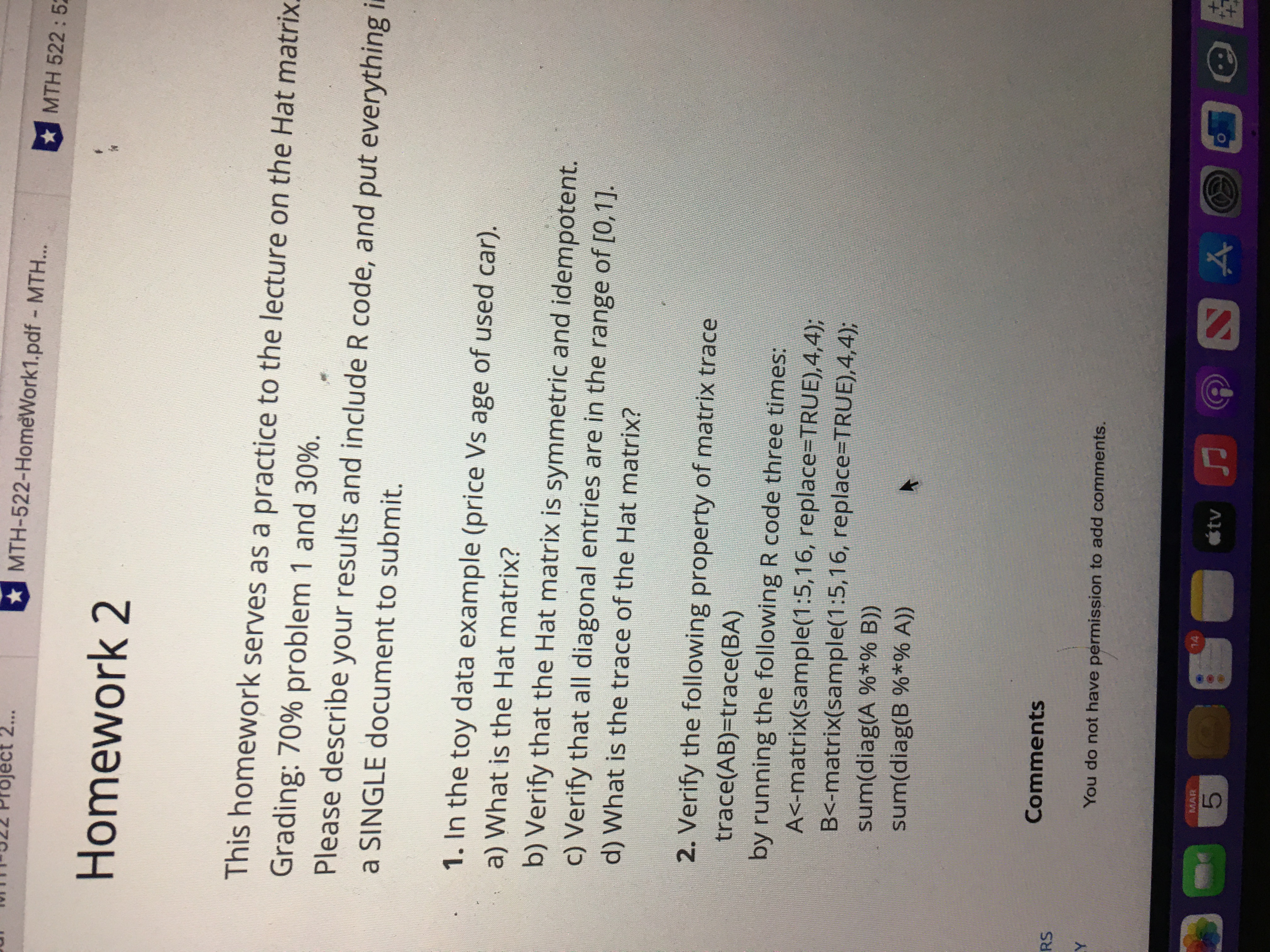 MTH-522-HomeWork1.pdf - MTH... * MTH 522 : 5 Homework 2 This