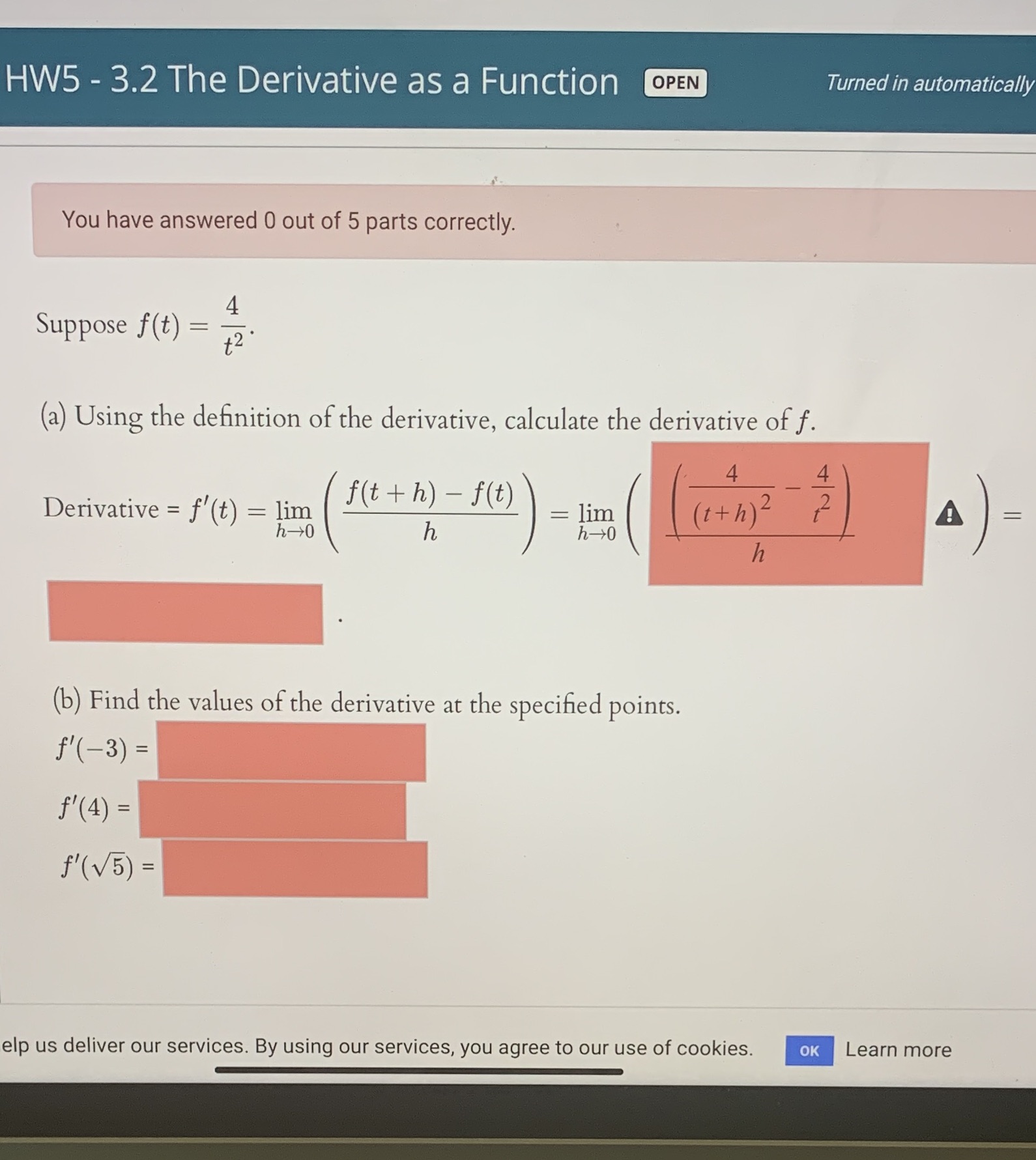  HW5 - 3.2 The Derivative as a Function OPEN Turned in