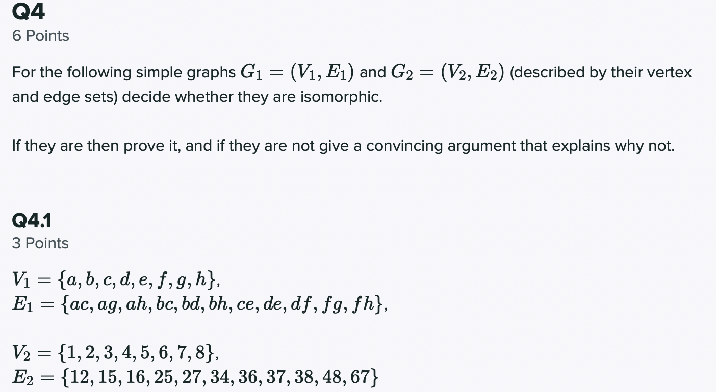  Q4 6 Points For the following simple graphs G1 = (V1,