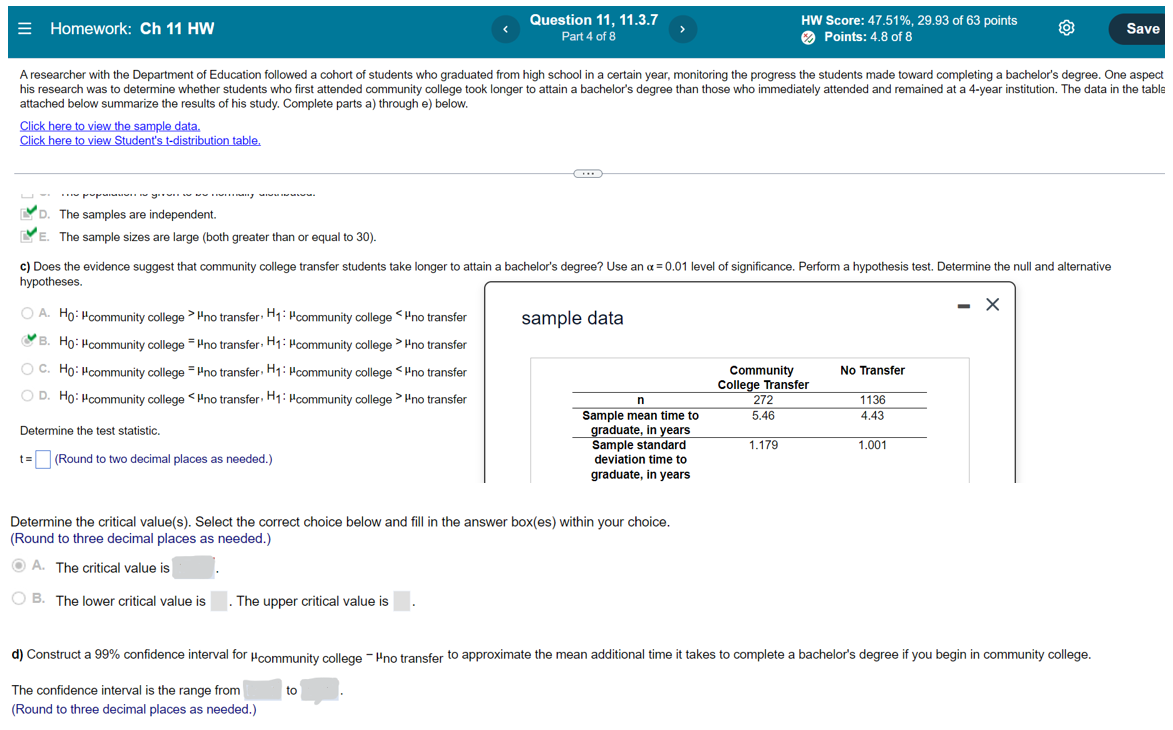 For the question 11 I need answer for test statistics, the critical