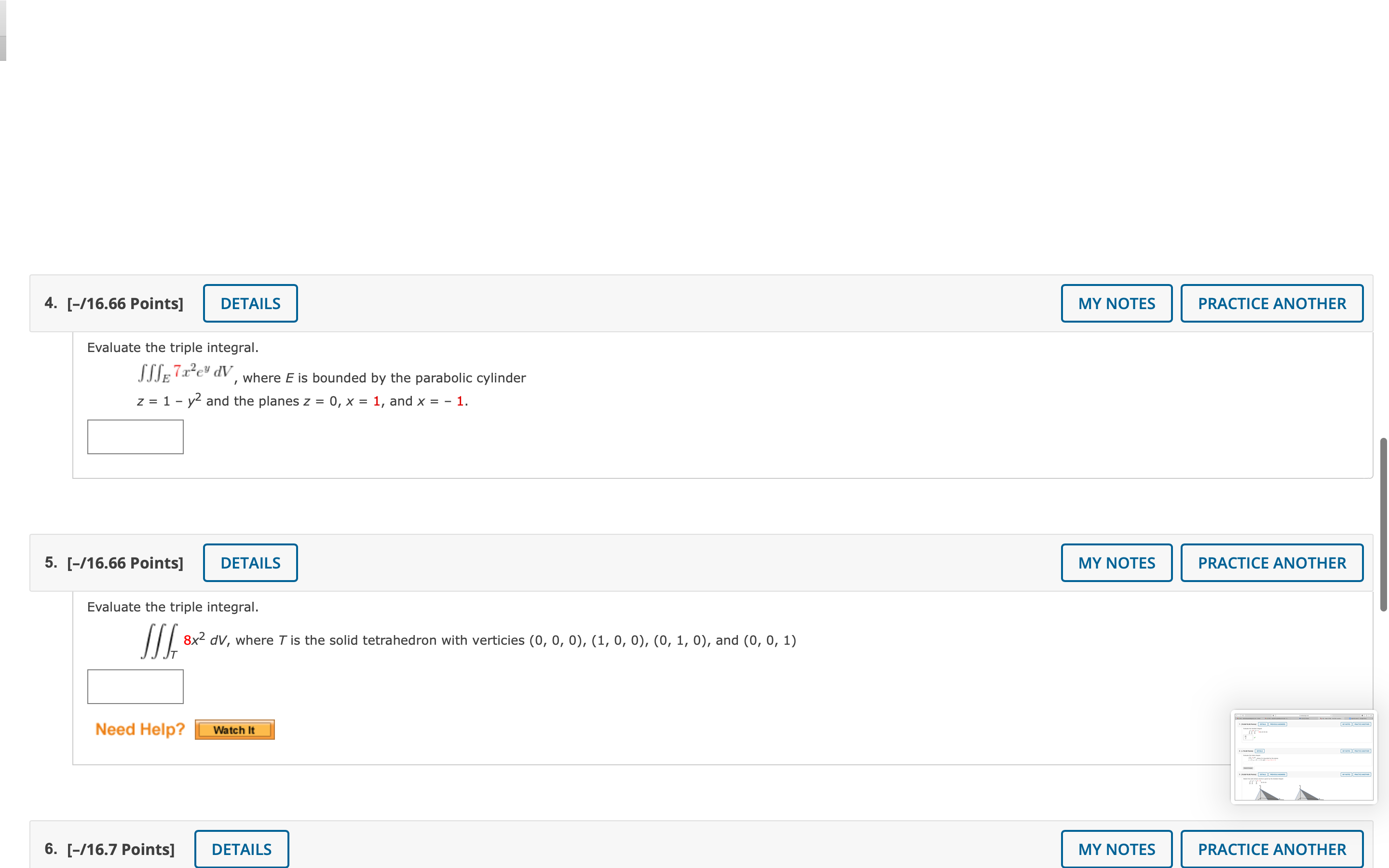  4. [-/16.66 Points] DETAILS MY NOTES PRACTICE ANOTHER Evaluate the triple