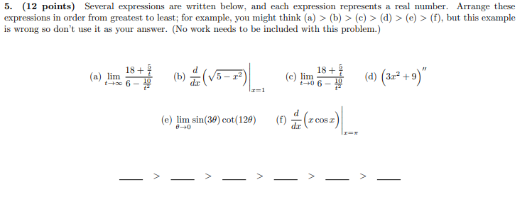 5. (12 points) Several expressions are written below, and each expression represents
