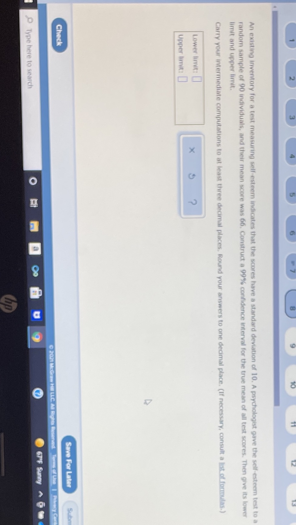  An existing inventory for a test measuring self-esteem indicates that the