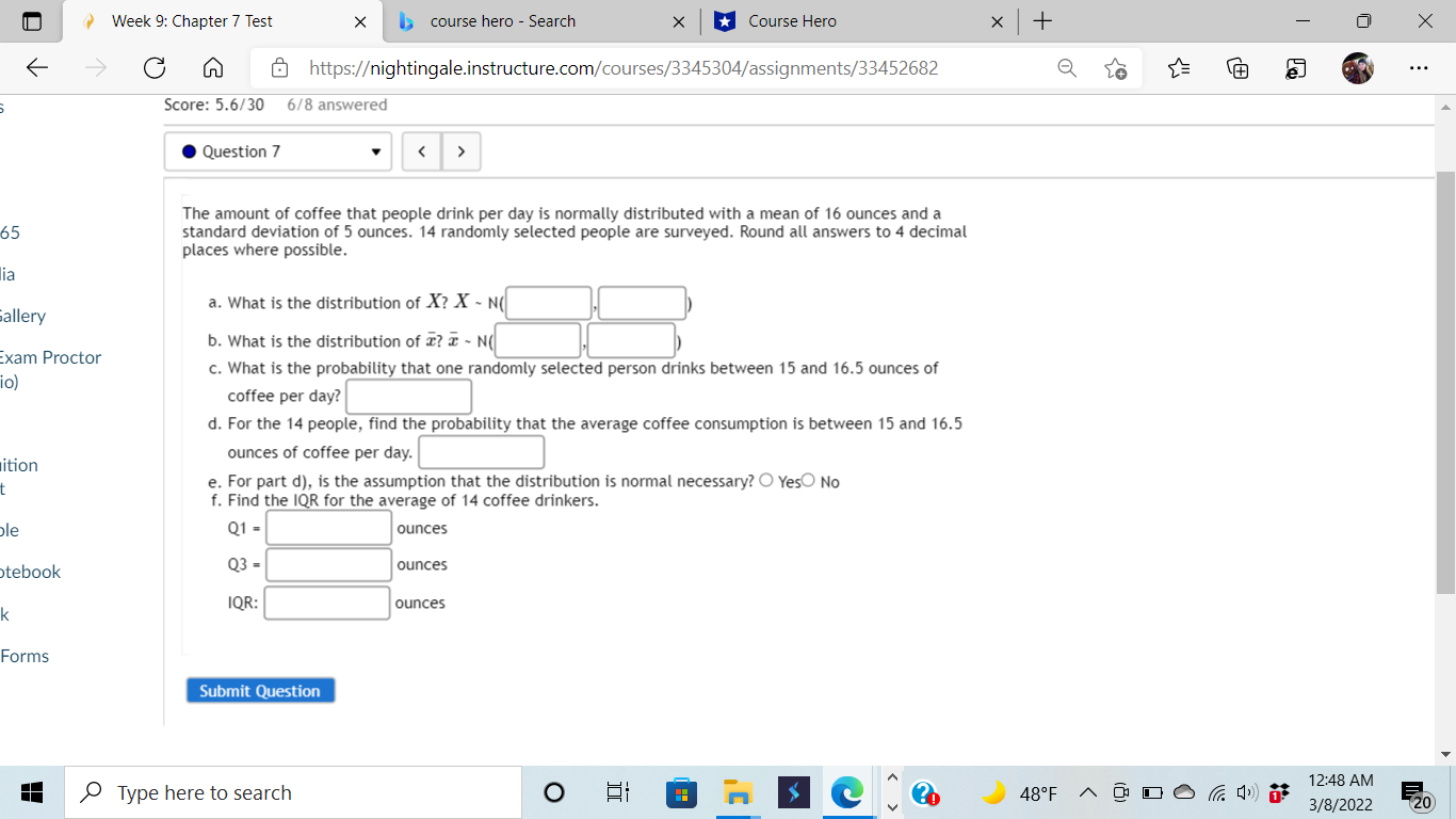  Week 9: Chapter 7 Test X course hero - Search X