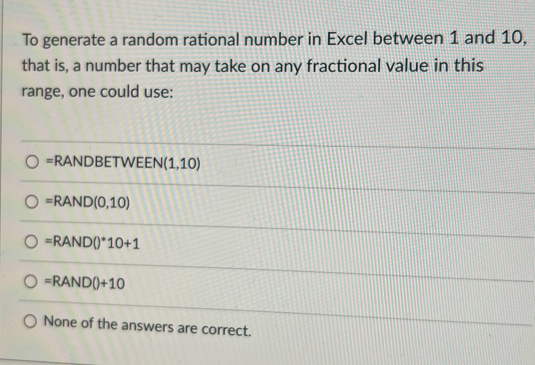  To generate a random rational number in Excel between 1 and