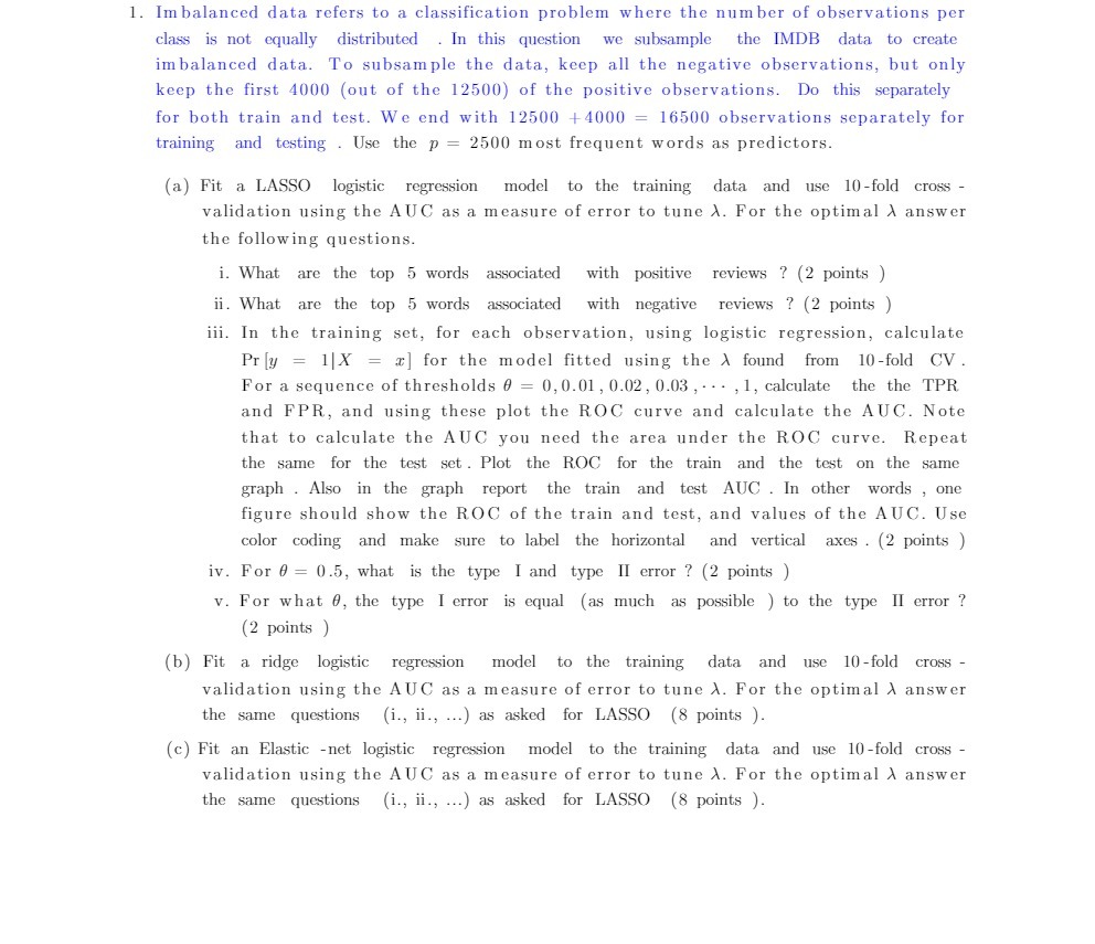  l. Imbalanced data refers to a classification problem where the number