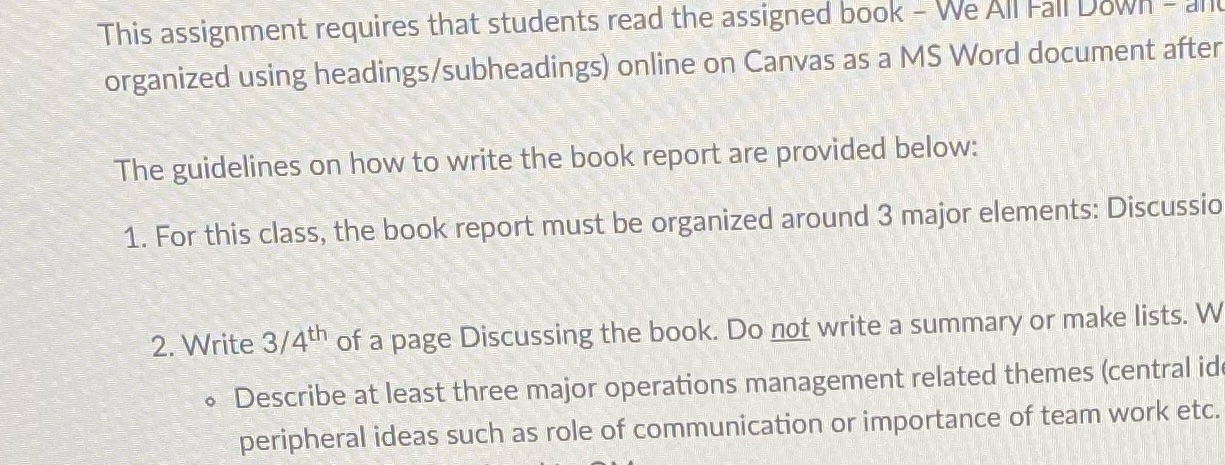  This assignment requires that students read the assigned book - We