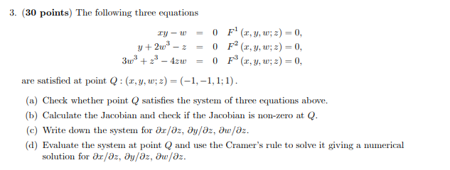 3. (30 points) The following three equations C! - W 0