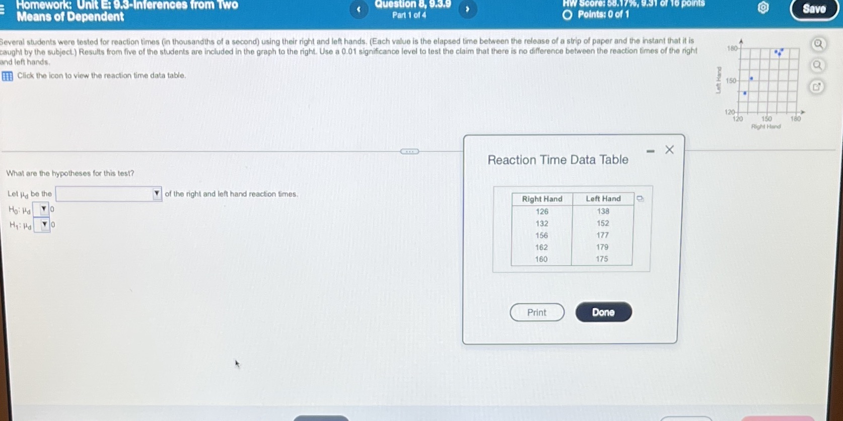 Answer all parts 1-4. Homework: Unit E: 9.3-Inferences from Two Question 8,