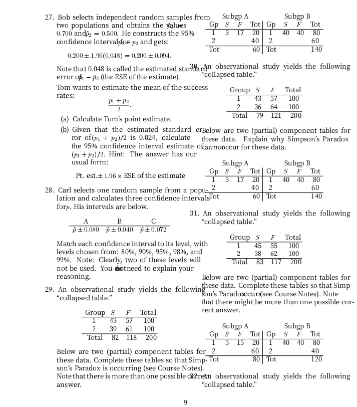 27. Bob selects independent random samples from Subgp A Subgp B