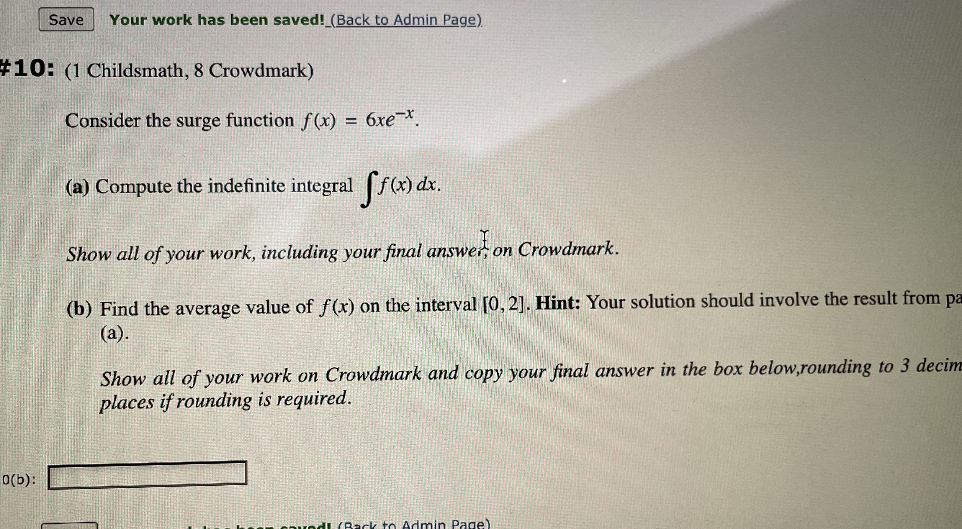  Save Your work has been saved!_(Back to Admin Page). #10: (1