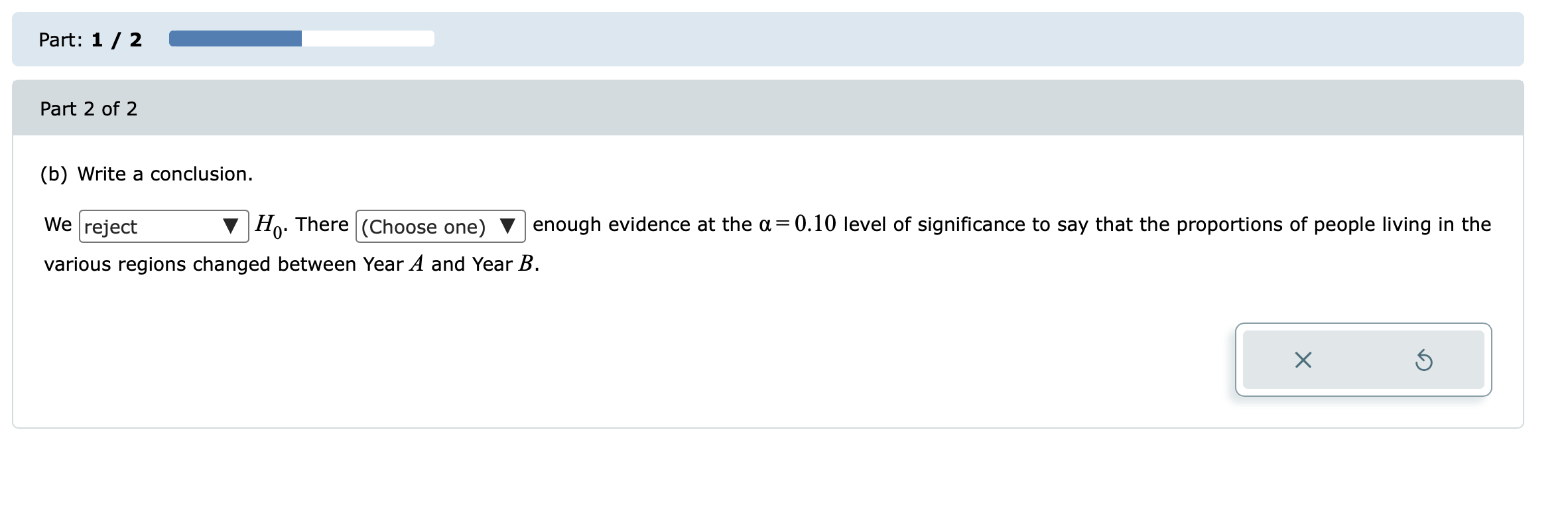 of U.S. residents who lived in each of four geographic regions in